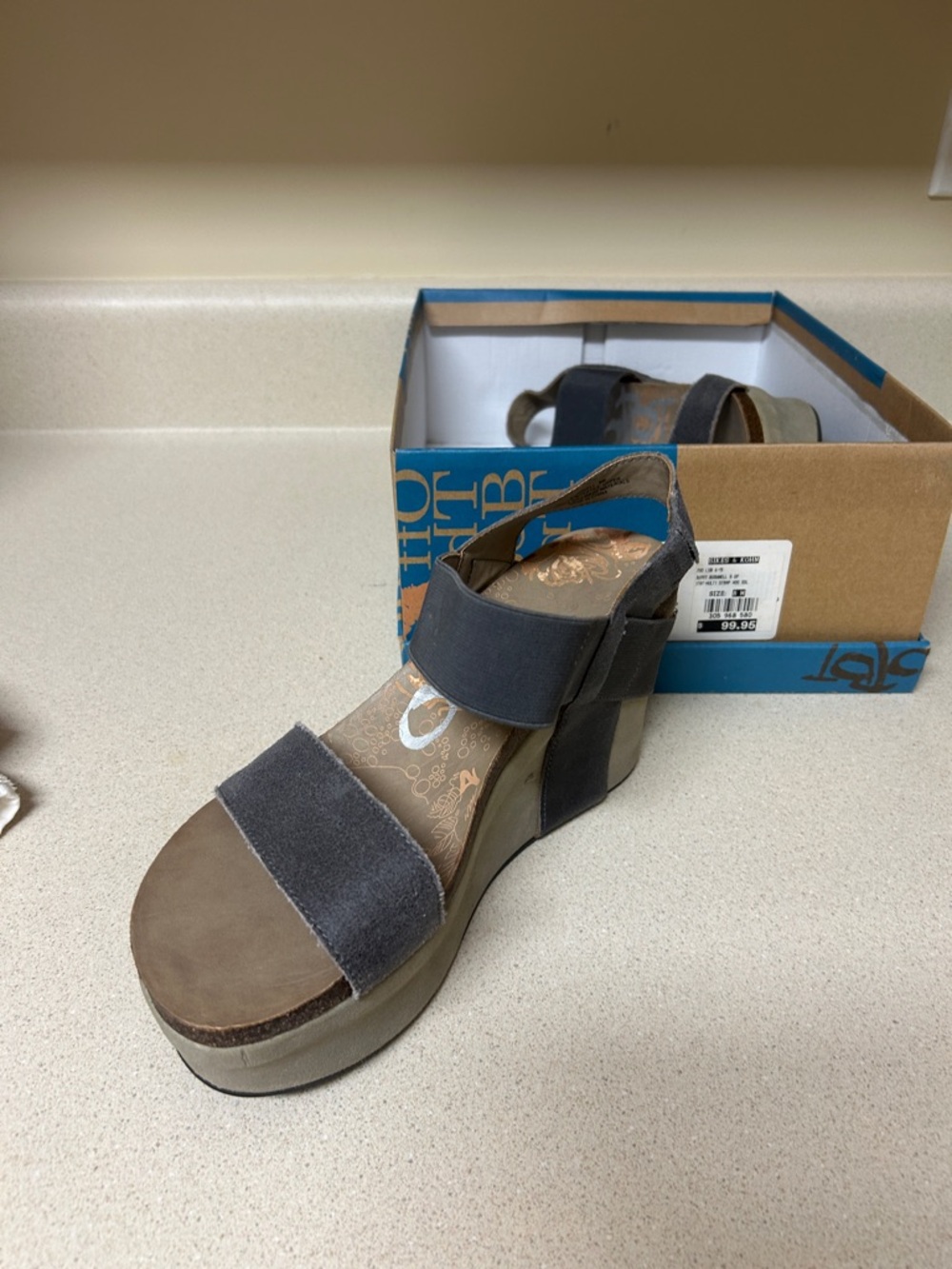 OTBT Gray Suede Platform Sandal with Ankle Strap
